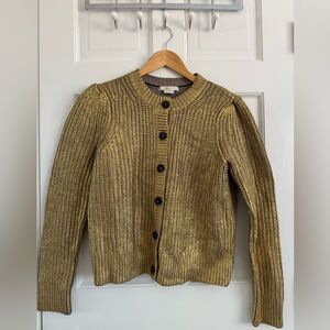 Boden gold cardigan sweater. Combination of wool, cotton, alpaca and polyester.